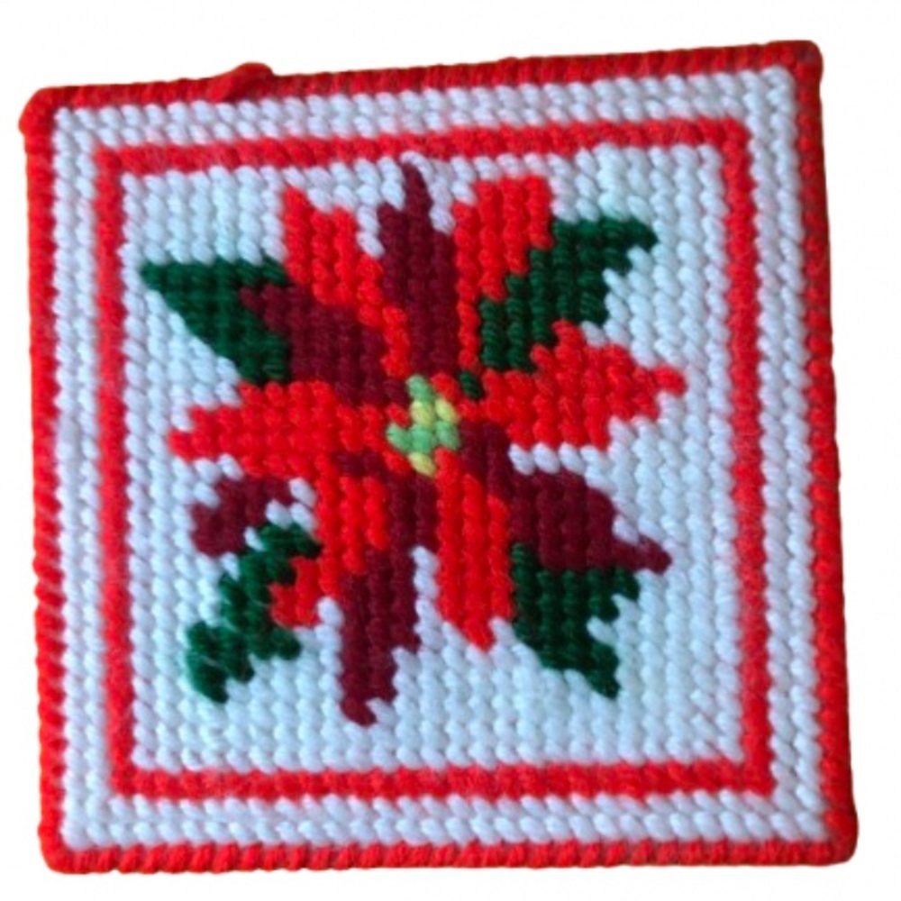 Vintage Festive Cottagecore Christmas Floral Needlepoint Coasters
